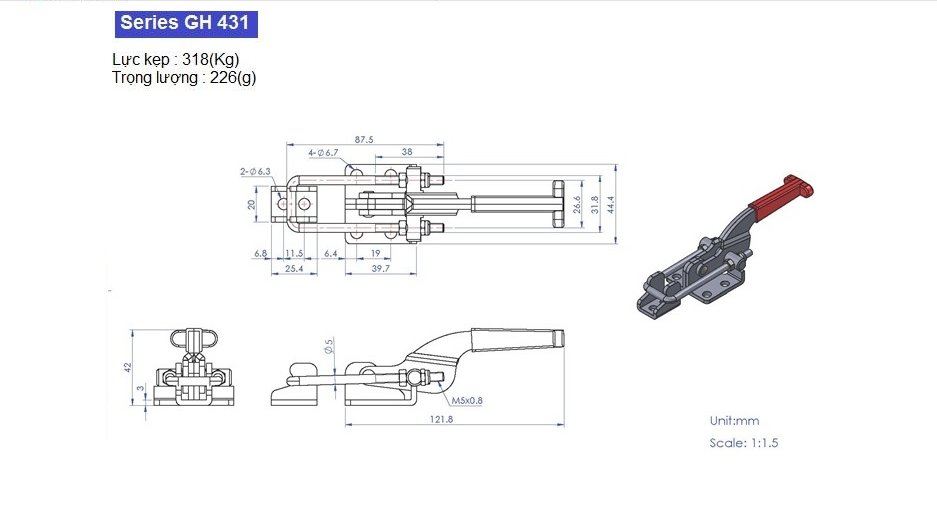 Thông số kỹ thuật khoá kẹp chốt GH-431