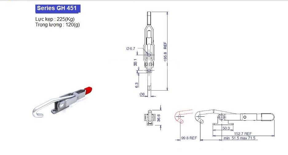 Thông số kỹ thuật khoá kẹp chốt GH-451